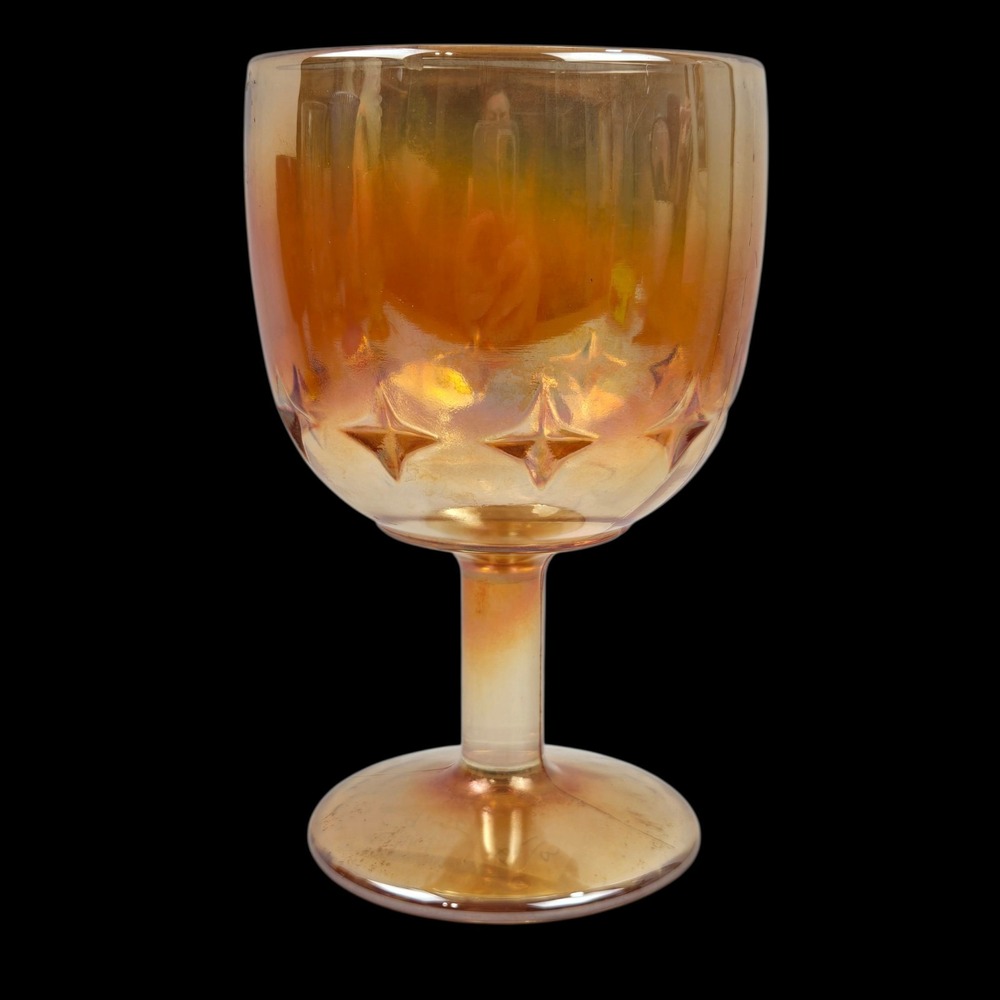 Vintage Bartlett Collins Iridescent Marigold Starburst Carnival Glass 6" Goblet